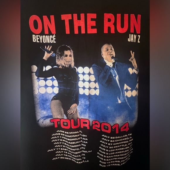 On The Run Tour Jay Z Beyonce T-Shirt Black 2014 Concert Hip Hop Music - Picture 5 of 7